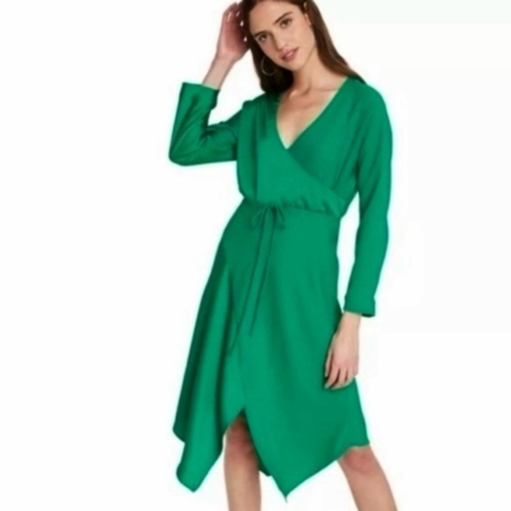Cushnie Dress Emerald Green Faux Wrap Satin Crepe NWT 8 Cocktail Garden Party